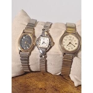 Vintage Ladies Quartz Watch Lot Aqua Waltham Lorus Stretch Bands